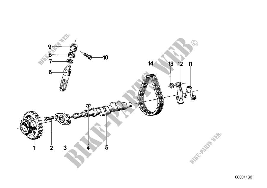 Camshaft, camshaft gear, timing chain for BMW Motorrad R 75/5 from 1969