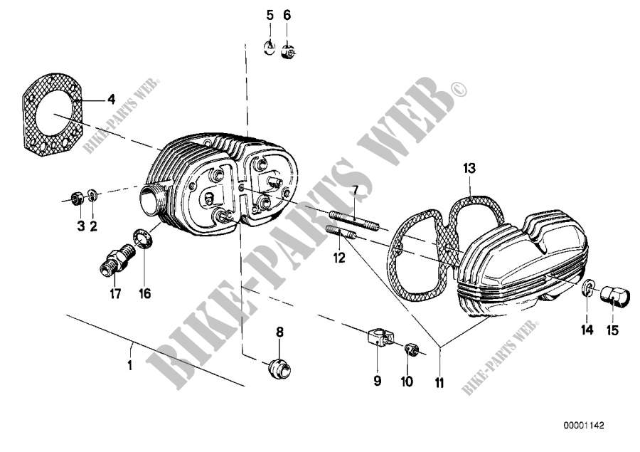 Cylinder head / Cover / Gaskets for BMW Motorrad R 75 /7 from 1979