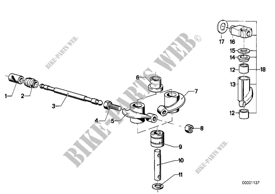Rocker arm/shaft/valve lifter for BMW R 75/5 from 1969