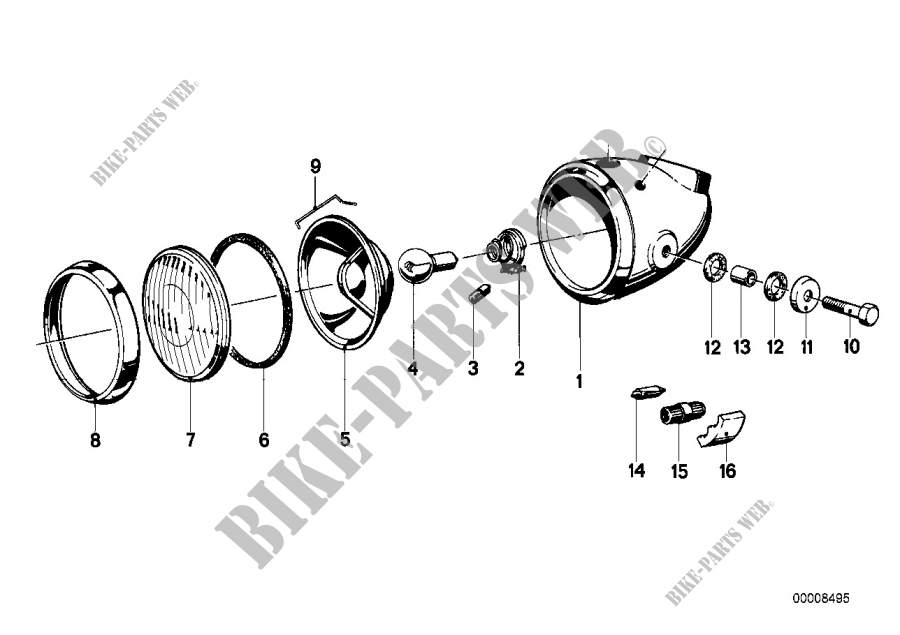 Single components for headlight for BMW R 75/5 from 1969