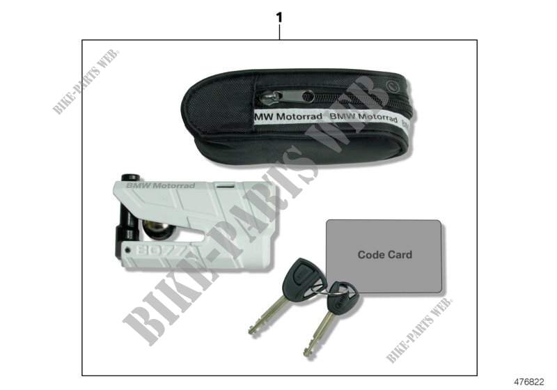 Brake disc lock with alarm system for BMW Motorrad K 1300 R from 2007